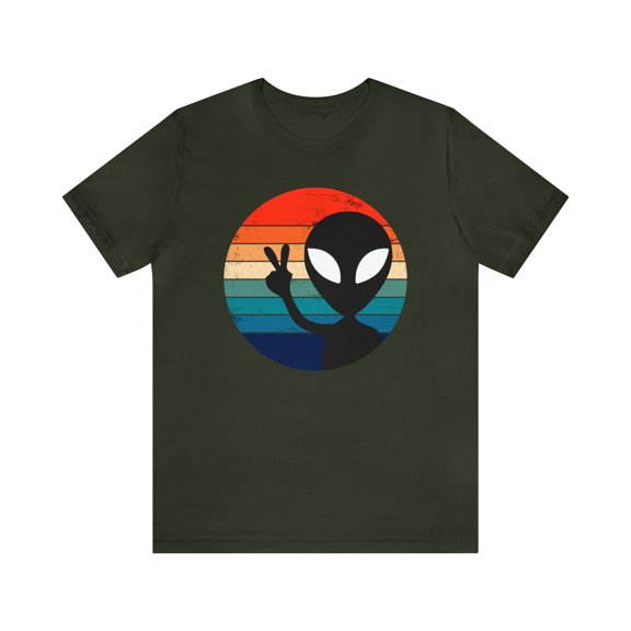 Bella Canvas 3001 Peace Alien Rainbow T-Shirt, Retro Alien T-Shirt