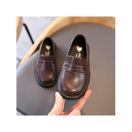 

Ymiytan Kids Boy Breathable Oxford Shoe Party Light Flat School Non-Slip Slip On Dress Shoes SZ 4.5C-3Y Brown 2Y