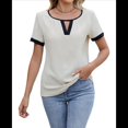 thumbnail image 3 of Blusas Informales Elegantes para Mujer, Estilo Ejecutivo, con Cuello en V, Corta, Verano 2025 Caqui Superficial L, 3 of 9