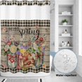 thumbnail image 2 of No Hook Shower Curtain, Spring Flowers Shower Curtains for Bathroom with See Through Top Window, Farmhouse Vintage Black Plaid Wood Grain Waterproof & Washable Bath Curtain Extra Long 72"x84", 2 of 9