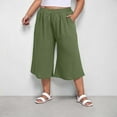 thumbnail image 3 of Womens Workout Capris Plus Size New Women's Plus Size Capris Summer Casual Cropped Pants High Waisted Wide Leg Trousers with Pockets Army Green L, 3 of 7