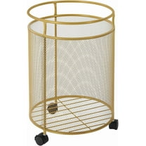 Gold Rolling Laundry Basket Cart, Wire Laundry Cart with Wheels and Handles, Metal Storage Cart Deep Set Rolling Mesh Laundry Basket for Living Room, Bathroom, Bedroom, Closet