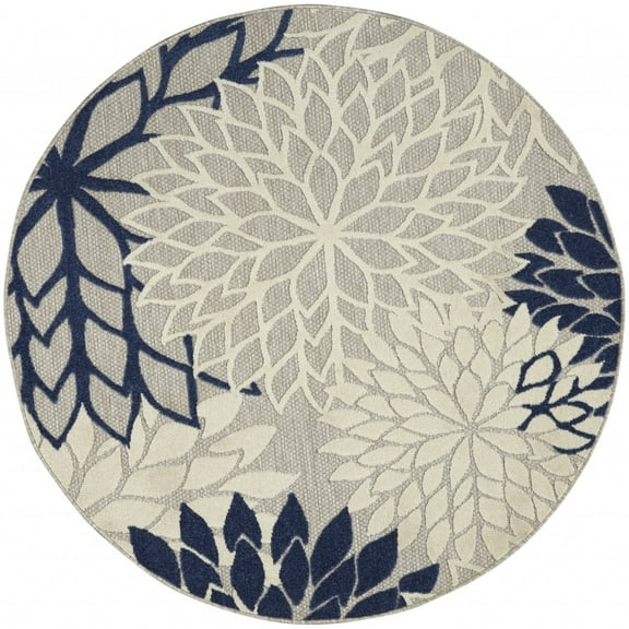 5â€™ Round Ivory and Navy Indoor Outdoor Area Rug