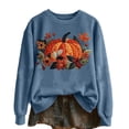 thumbnail image 3 of Women Oversized Sweatshirt Halloween Crewneck Floral Pumpkin Embroidered Relaxed Fit Casual Pullover Top Light Blue 3XL, 3 of 3