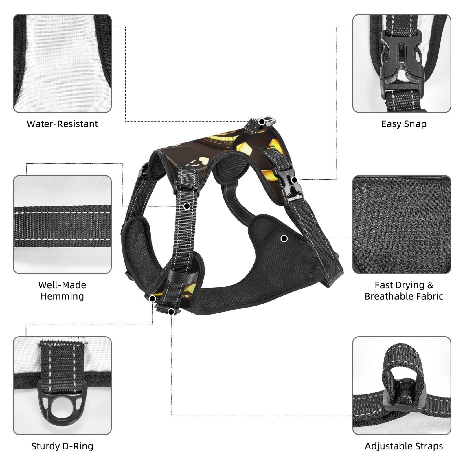 Vsdgher Casino Card Soccer Dog Harness, No-Pull Pet Harness, Dog Vest, Pet Vest for Small to Large Dogs-X-Large
