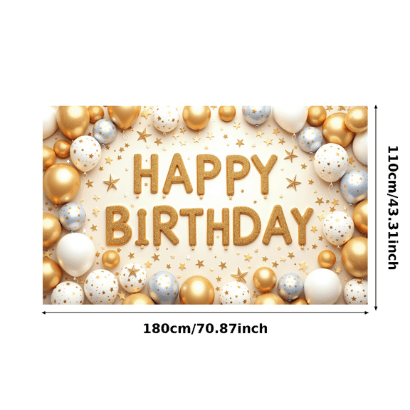 Golden Letters Happy Birthday Banner Decorative Design Colorful Balloons Celebration Star Elements for Birthday Party Photo Shoot Holiday Celebration