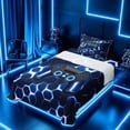 thumbnail image 3 of meiyoeat Gradient Gamepad Twin Sheet Sets for Boys Gamers, Neon Honeycomb Blue Gaming Bedding, 3 Pieces, 1 Flat Sheet, 1 Fitted Sheet and 1 Pillowcase, 3 of 6