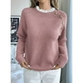 thumbnail image 5 of Women Sweaters Casual Long Sleeve Crewneck Cable Knit Oversized Crochet Sweater Pullover Tops Dark Pink S, 5 of 8