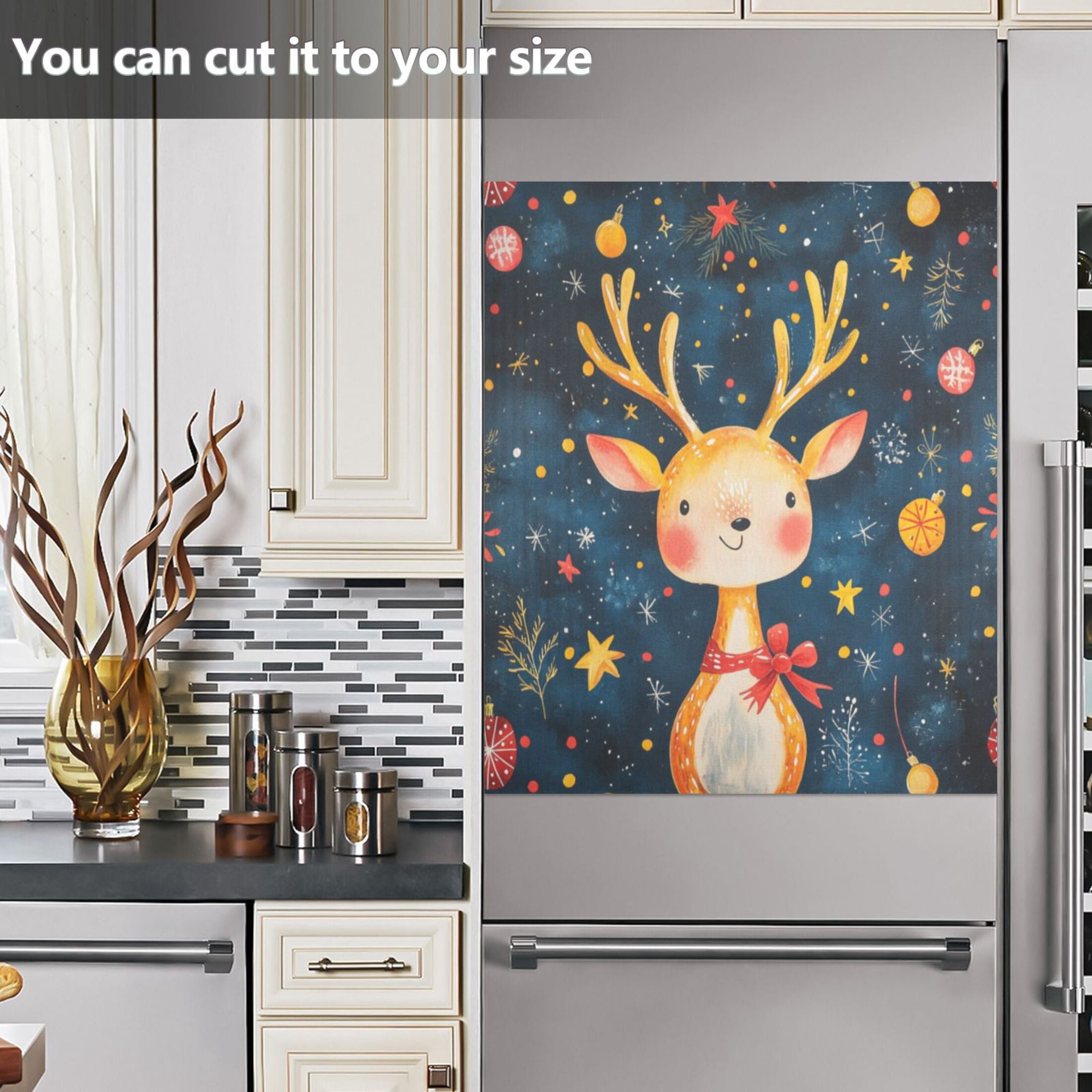 Dishwasher Magnetic Sticker 23x26 Inch Refrigerator Magnetic Sticker Washing Machine Magnetic Sticker Kitchen Panel Magnetic Sticker Home Decor Cute Smiling Christmas Deer