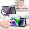 thumbnail image 6 of Nalacover for iPhone 13, Slim Case Wallet with Credit Card Holder, Back Flip Premium Leather Magnetic Clasp Kickstand Wirst Hand Strap Shockproof Cover For iPhone 13, Purple, 6 of 11