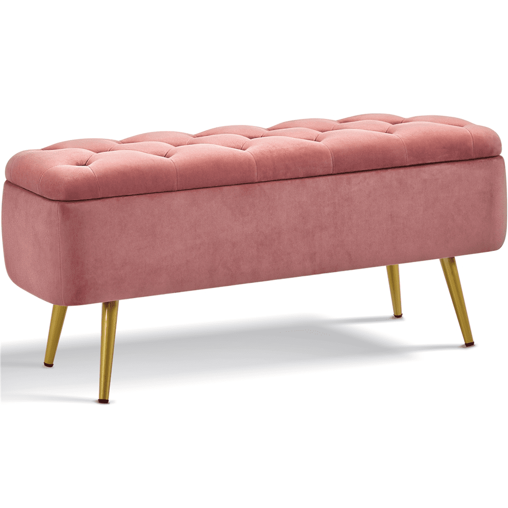 Alden Design Modern Velvet Upholstered Storage Accent Bench, Pink