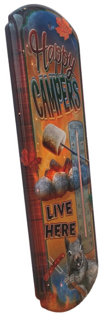 Thermometer Hanging Metal ~22 Gauge Metal Lithograph Print Measures 5" x 17" Indoors or Outdoors  (HAPPY CAMPERS)