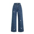 thumbnail image 1 of Pantalones vaqueros elásticos con diamantes de imitación for mujer, cintura alta, rectos, pierna ancha y brillantes, 2026, 1 of 4