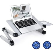 Adjustable Laptop Stand, Laptop Desk with 2 CPU Cooling USB Fans for Bed Aluminum Lap Workstation Desk with Mouse Pad, Foldable Cook Book Stand Notebook Holder Sofa, Bed Table Office Tray
