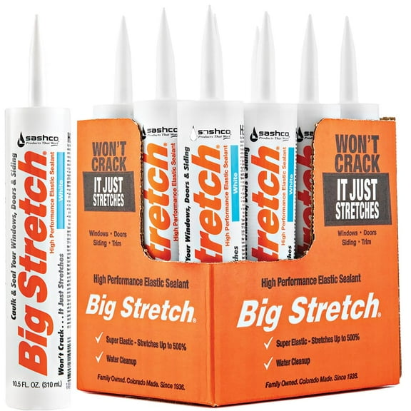 Sashco Big Stretch Acrylic Latex High Performance Caulking Sealant, 10.5 Ounce Cartridge, White (Pack of 12)