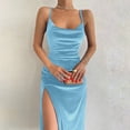 thumbnail image 2 of Wxolcjlv Women Solid Color Spaghetti Strap Slit Dress Velvet Bodycon Sweetheart Neck Evening Party Maxi Dress, 2 of 6