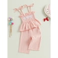 thumbnail image 5 of Toddler Baby Girl Summer Clothes Set 6 9 12 18 24 Months 2T 3T Bow Embroidery Tie-Up Camisole Tops with Solid Long Pants 2Pcs Outfit, 5 of 9