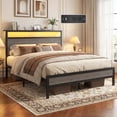 thumbnail image 2 of Bolvdo Queen Bed Frame with LED Headboard & Footboard, Built-in Charging Station, Storage Shelf, Noise-Free, No Box Spring Required, Easy Assembly, Rustic Grey, 2 of 7