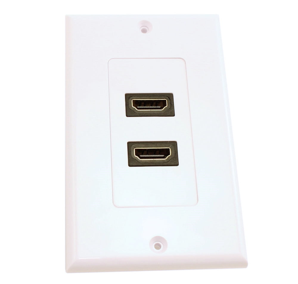 HDMI Wall Plate (Dual) Direct Straight Degree Feedthru, White