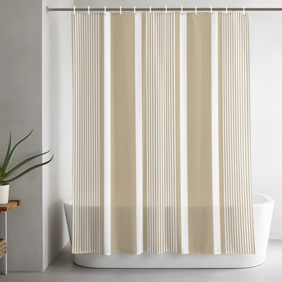 Shower Curtains for Bathroom-36"x72",Farmhouse Tan Stripes Line Waterproof Bath Curtain Grommet Shower Curtain Set with Hooks