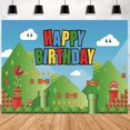 thumbnail image 1 of Pancarta de fondo de feliz cumpleaños YONGSHENG de Super Bros Mario 5 X 3 pies decoraciones de suministros para fiestas de videojuegos, 1 of 5