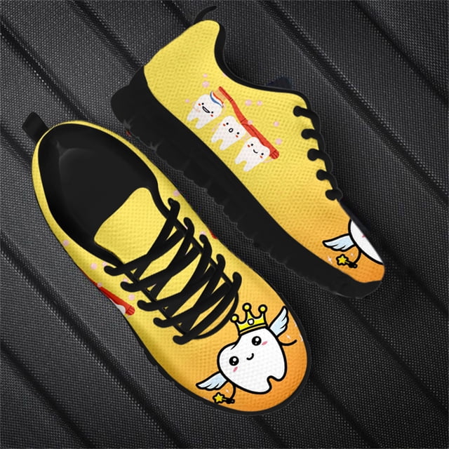 Zapatillas planas con estampado de dentista para mujer, con diseño de corona de dientes kawaii, con cordones, transpirables, para caminar, informales, ligeras y a la moda para niñas