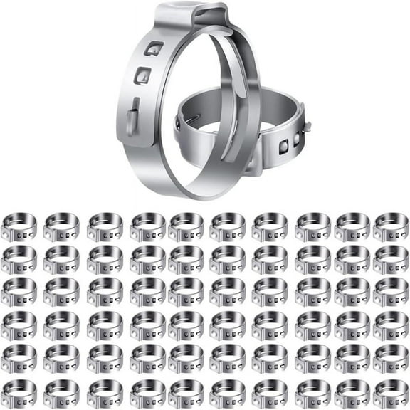 60PCS 1 Inch PEX Clamps, Stainless Steel Single Ear Hose Clamps for PEX Pipe Fitting Connections