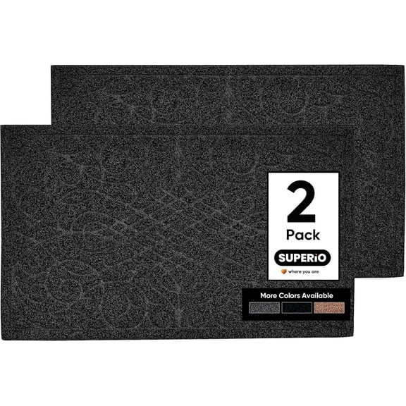 Front Door Mat, 2-Pack Rubber Mat, Indoor Outdoor Rug, Easy Clean Doormat, Welcome Mat, Entryway Rug, Non-Slip Mat, Patio, Garage, Waterproof, Mat, Low Profile,18x30, Black, Victorian Gate