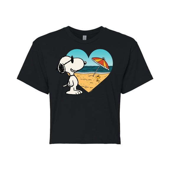 Peanuts - Summer Edition - Snoopy Hearts the Beach - Juniors Cropped Cotton Blend T-Shirt