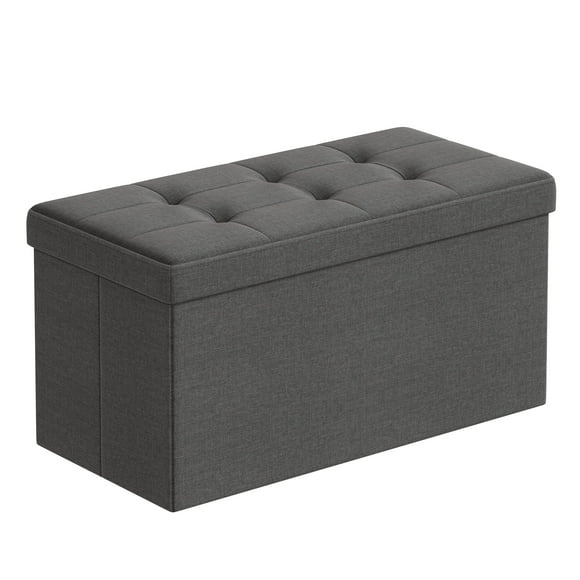 SONGMICS Banco de Almacenamiento, Puff Almacenaje de 76 cm, Baúl de Almacenaje, Taburete Reposapiés, Gris Oscuro
