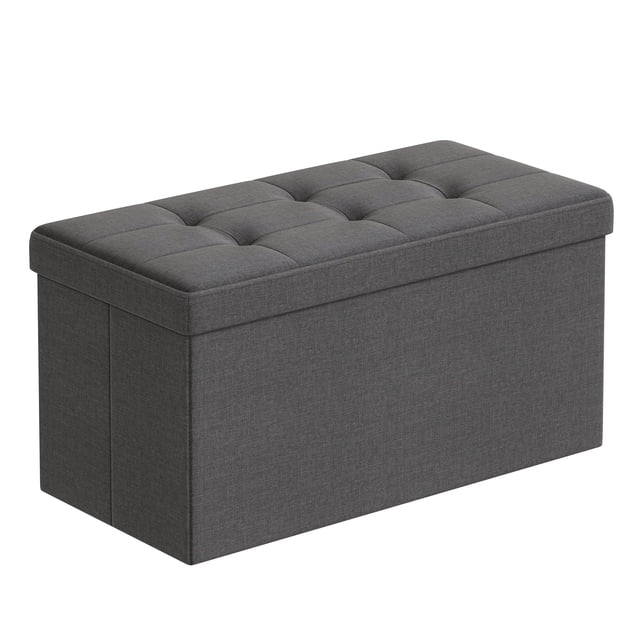 SONGMICS Banco de Almacenamiento, Puff Almacenaje de 76 cm, Baúl de Almacenaje, Taburete Reposapiés, Gris Oscuro