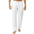 thumbnail image 1 of Pantalon Ample Décontracté pour Homme Effet Lin à Taille Élastique Blanc, 1 of 2