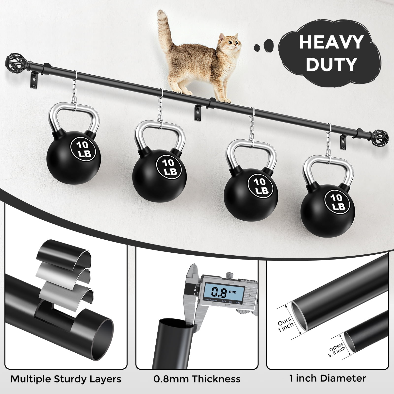 OLV 1" Black Twist Cage Adjustable Single Curtain Rod Set for Windows,36-120"