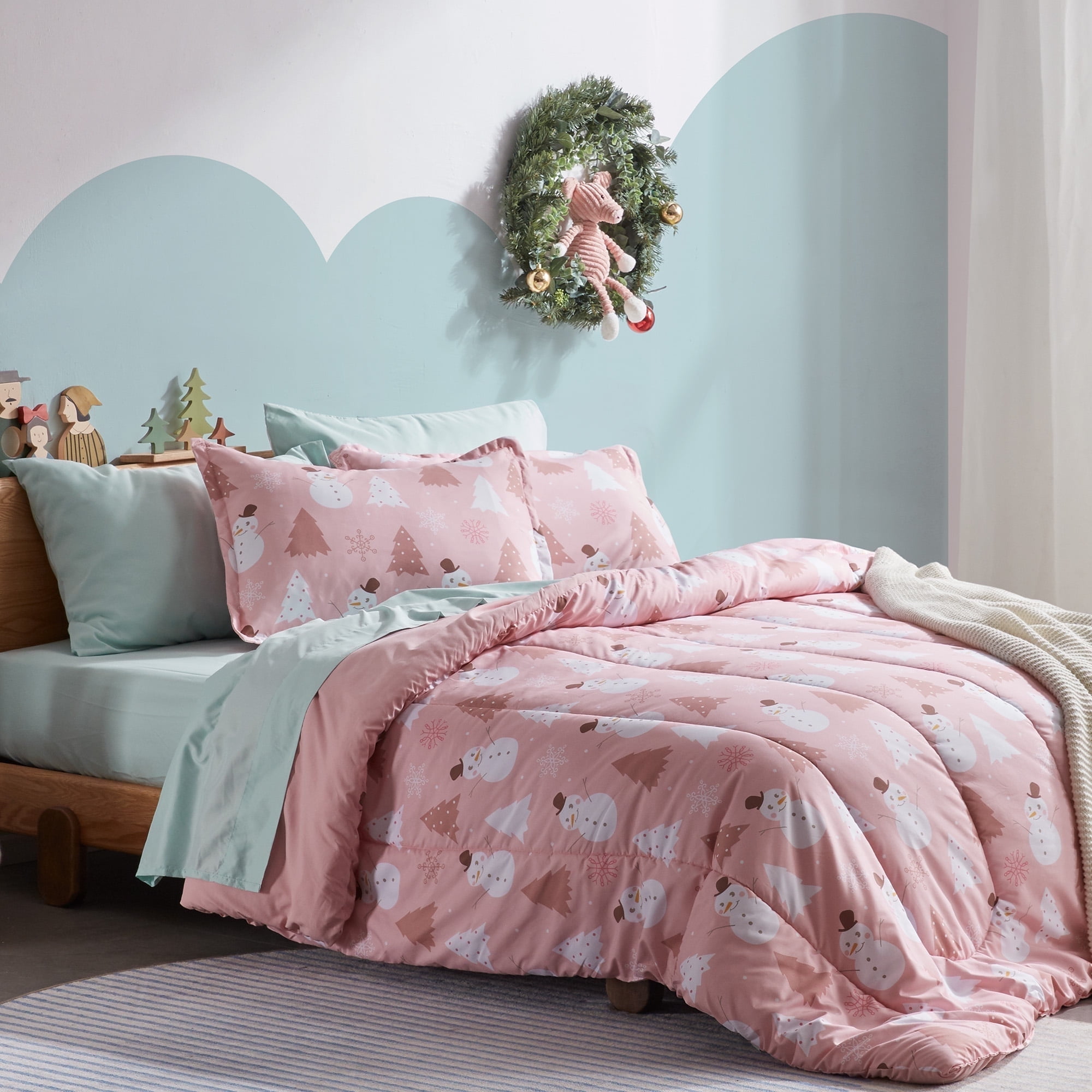 Sleep Zone 3 Pieces Jersey Knit Bedding Sets with 1 Comforter and 2 Pillow Shams, Soft and Breathable Comforter Set with Women, Men, Adults, Washable (Green, Full)