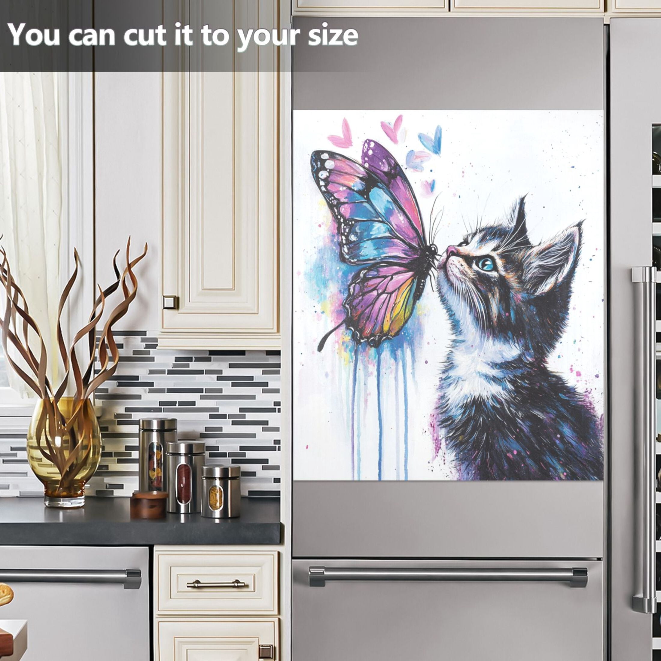 Dishwasher Magnetic Sticker 23x26 Inch Refrigerator Magnetic Sticker Washing Machine Magnetic Sticker Kitchen Panel Magnetic Sticker Home Decor Colorful Cat Butterfly