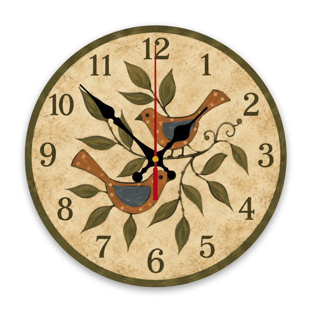 Yoofine 10in Wooden Wall Clock, Folk Art Song Bird Branch Decor