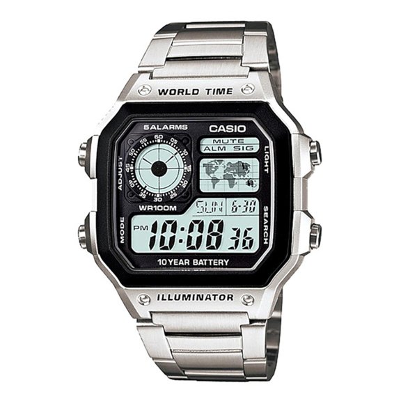 Reloj CASIO AE-1200WHD-1AVCF World Time 5 Alarmas-Acero plateado 45 mm Casio AE-1200WHD-1AVCF