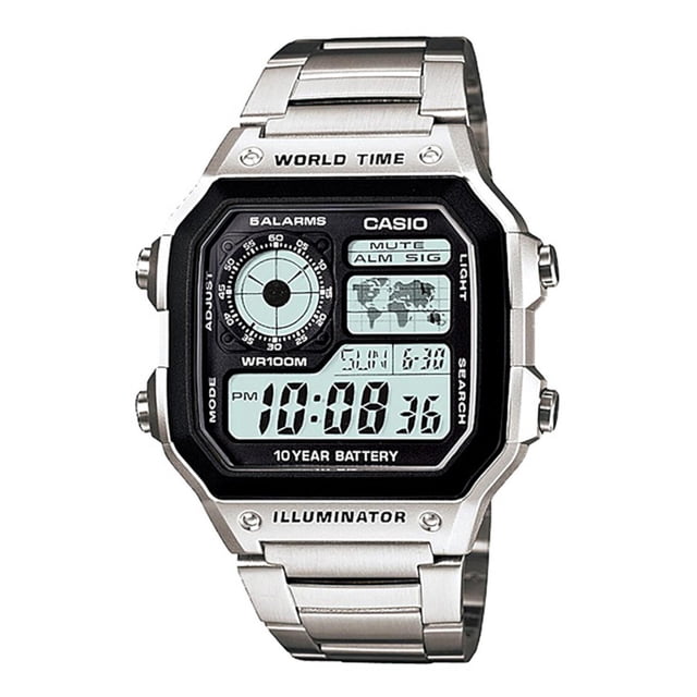 Reloj CASIO AE-1200WHD-1AVCF World Time 5 Alarmas-Acero plateado 45 mm Casio AE-1200WHD-1AVCF
