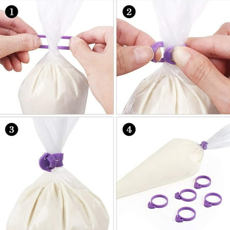 

60 Pcs Pastry Bag Ties Reusable Icing Bag Ties Silicone Decoration Bag Clips Cake Piping Bag Ties for Cupcakes Cookies and Pastry(15 Pieces Light Purple15 Pieces Blue15 Pieces Rose Red15 Pieces Green)