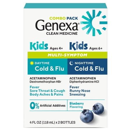 Genexa Kids Day + Night Cough & Fever Medicine Made Clean, 4 fl oz, 2 Pack