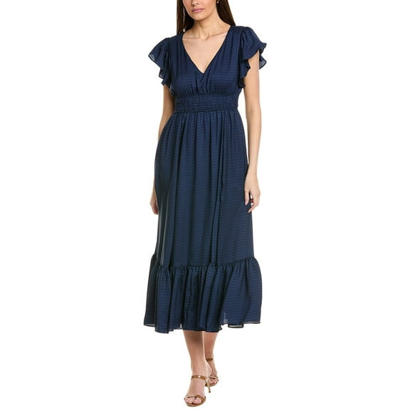 Taylor womens Satin Jacquard Midi Dress, 4, Blue