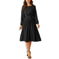 thumbnail image 2 of INSPIRE CHIC Women's Long Sleeve Crewneck Casual Dress High Waist Pleated a Line Flowy Dresses L Black, 2 of 5