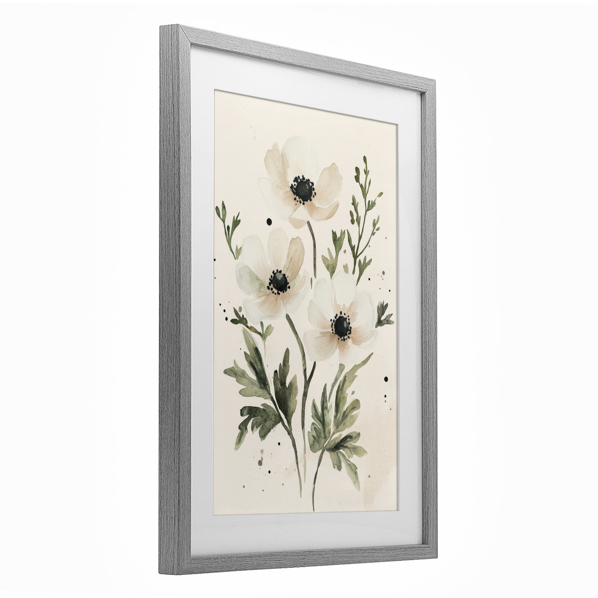 Stupell Industries Soft White Anemone Floral Gray Framed Print Under Glass, design by Petal Prints Design