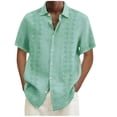 thumbnail image 3 of Mens Short Sleeve Button Down Shirts Cuban Guayabera Casual Summer Beach Wedding Tops Green 2XL, 3 of 3