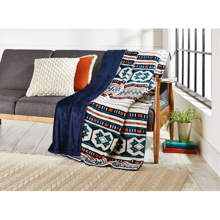 Better Homes & Gardens Oversized Velvet Plush Throw Blanket, 50" x 70", Aztec Stripe