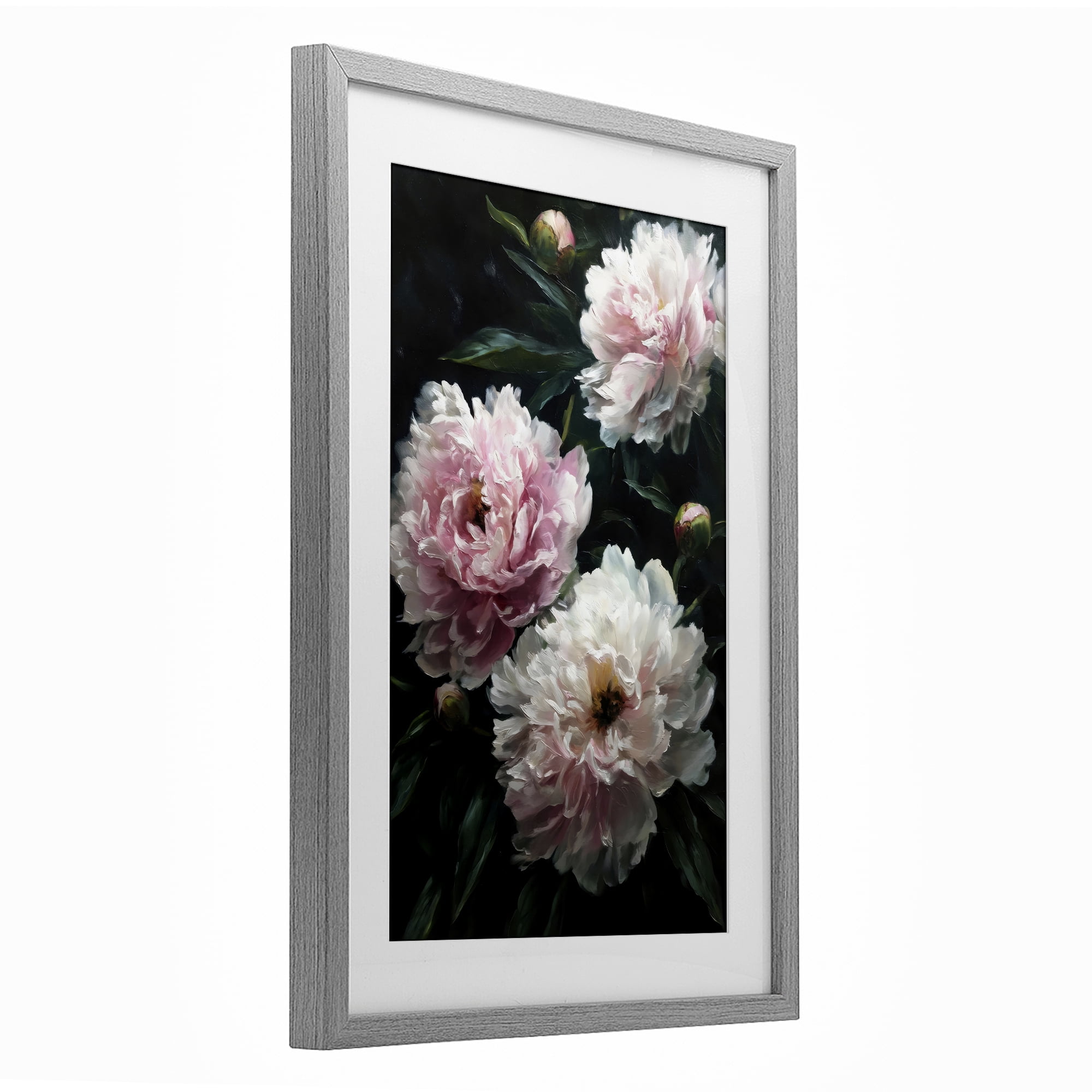Stupell Industries Soft Pink Peony Garden Gray Framed Print Under Glass, design by Petal Prints Design