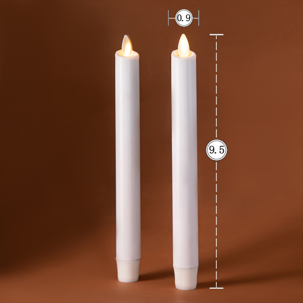 Set of 2 Flameless White Taper Candles Remote Moving Wick 8"