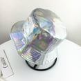 thumbnail image 3 of Women Men Faux Leather Harajuku Hip Hop Bucket Cap Glitter Metallic Holographic Reflective Reversible Wide Brim Fisherman Hat, 3 of 9