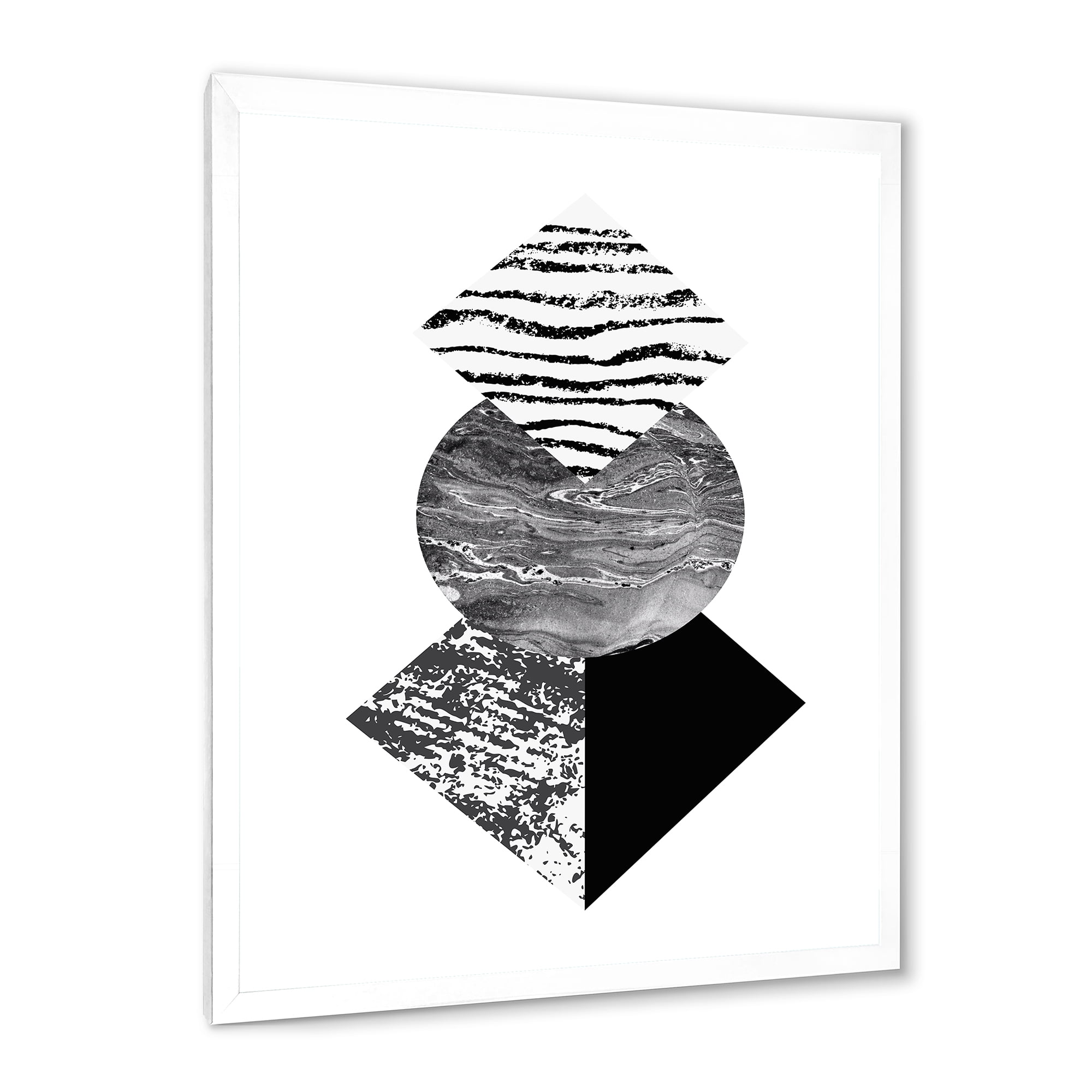 Designart 'Abstract Geometry Shapes With Tropical Palm Leaf I' Modern Framed Art Print