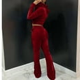 thumbnail image 5 of Brnmxoke Zip-Up Velour Tracksuit Sets Womens 2 Piece Velvet Sweatsuits Cropped Hooded Sweatshirts Sweatpants Jogging Suits Outfits Wine,S, 5 of 7